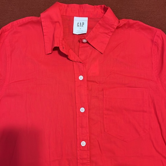 Gap Red Linen Button Up Shirt - Picture 2 of 5